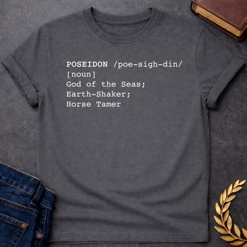 poseidon dictionary definition greek mythology youth heavy cotton™ tee featuring trident, ocean waves, sea god symbolism in Greek mythology design