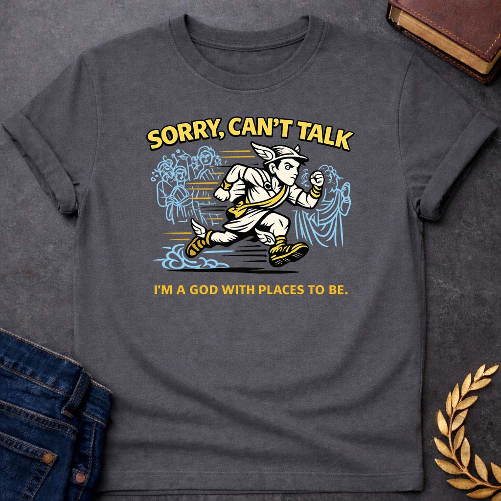 hermes sorry cant talk greek mythology youth t shirt featuring detailed Greek mythology artwork, symbolic design, and bold graphic style