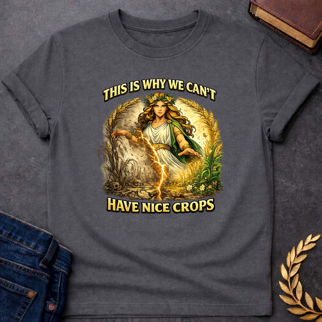 demeter this is why we cant have nice crops greek mythology youth t shirt featuring detailed Greek mythology artwork, symbolic design, and bold graphic style
