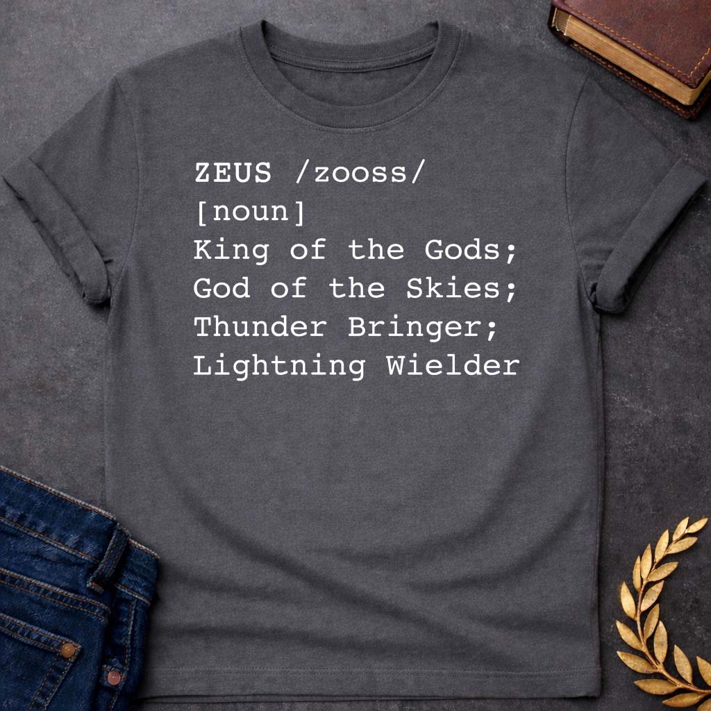 zeus dictionary definition greek mythology youth heavy cotton™ tee featuring lightning bolt, sky god power symbolism in bold Greek mythology design