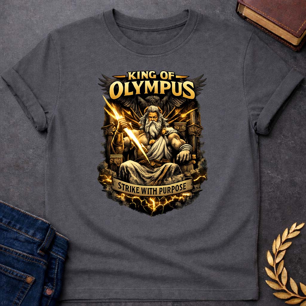 zeus king of olympus strike with purpose greek mythology kids heavy cotton™ tee featuring lightning bolt, sky god power symbolism in bold Greek mythology design