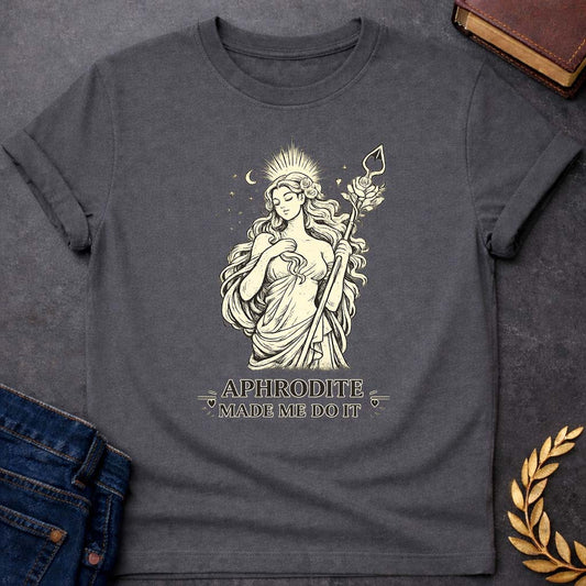 aphrodite made me do it greek mythology youth heavy cotton™ tee featuring detailed Greek mythology artwork, symbolic design, and bold graphic style