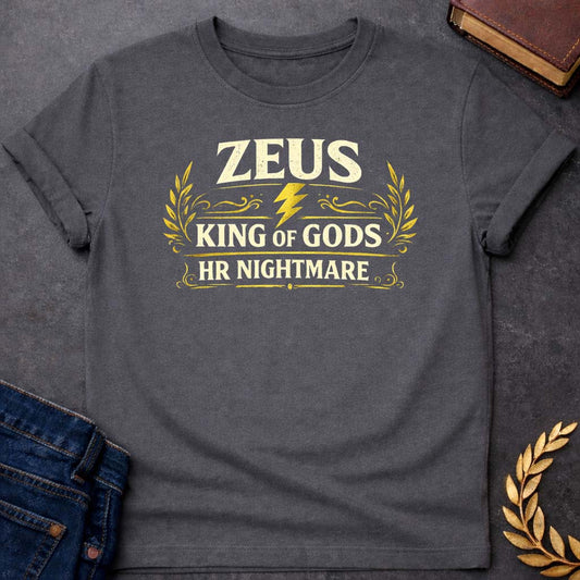 zeus king of the gods hr nightmare greek mythology youth t shirt featuring lightning bolt, sky god power symbolism in bold Greek mythology design