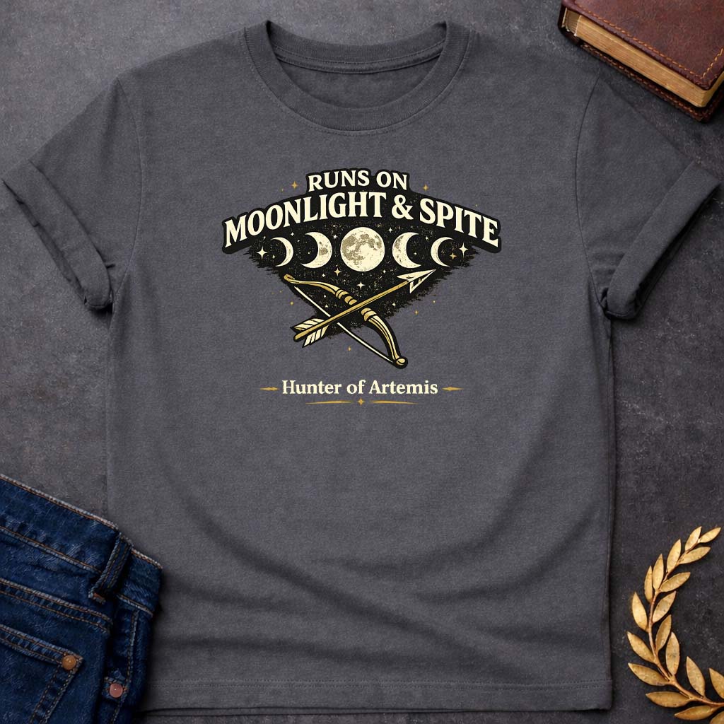 artemis runs on moonlight spite greek mythology youth t shirt featuring detailed Greek mythology artwork, symbolic design, and bold graphic style