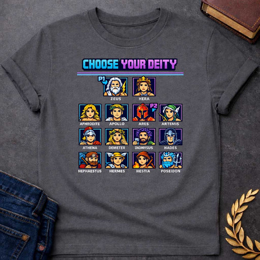 the olympians choose your deity greek mythology youth t shirt featuring detailed Greek mythology artwork, symbolic design, and bold graphic style