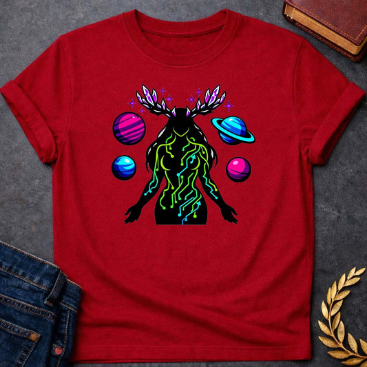 gaia earth goddess greek mythology neon style youth shirt featuring detailed Greek mythology artwork, symbolic design, and bold graphic style