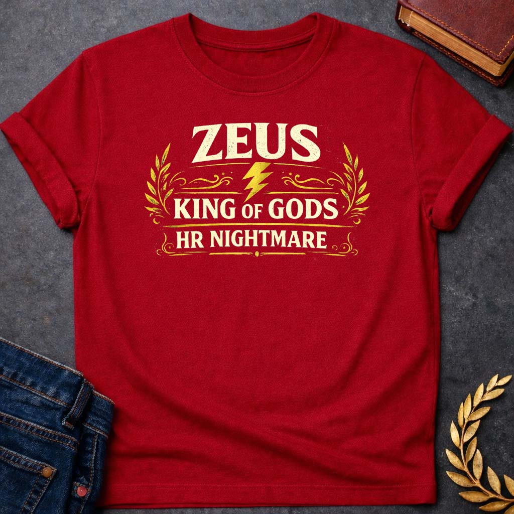 zeus king of the gods hr nightmare greek mythology youth t shirt featuring lightning bolt, sky god power symbolism in bold Greek mythology design
