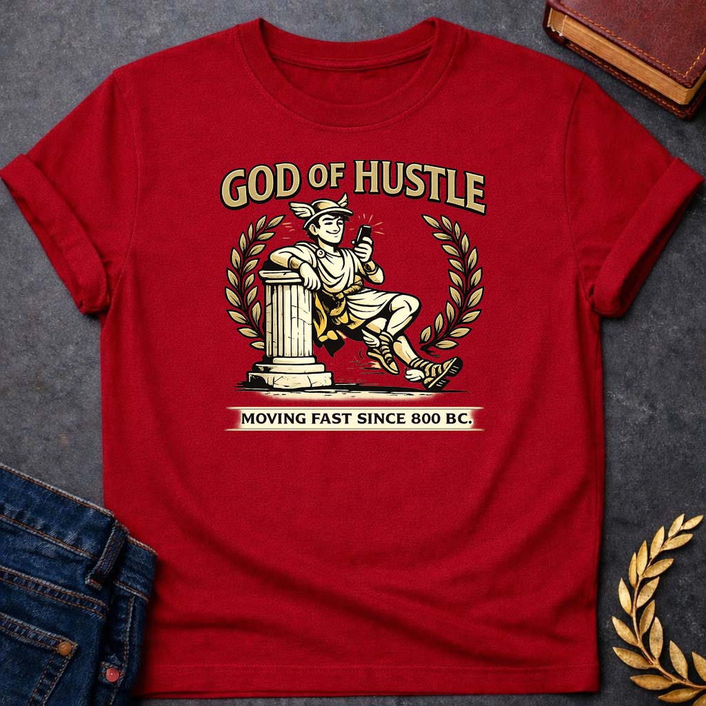 hermes god of hustle greek mythology youth t shirt featuring detailed Greek mythology artwork, symbolic design, and bold graphic style