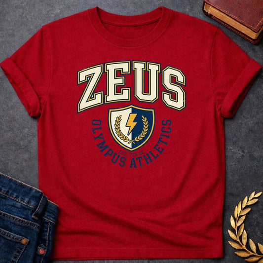 Zeus Olympus Athletics Greek Mythology Youth T-Shirt featuring lightning bolt, sky god power symbolism in bold Greek mythology design