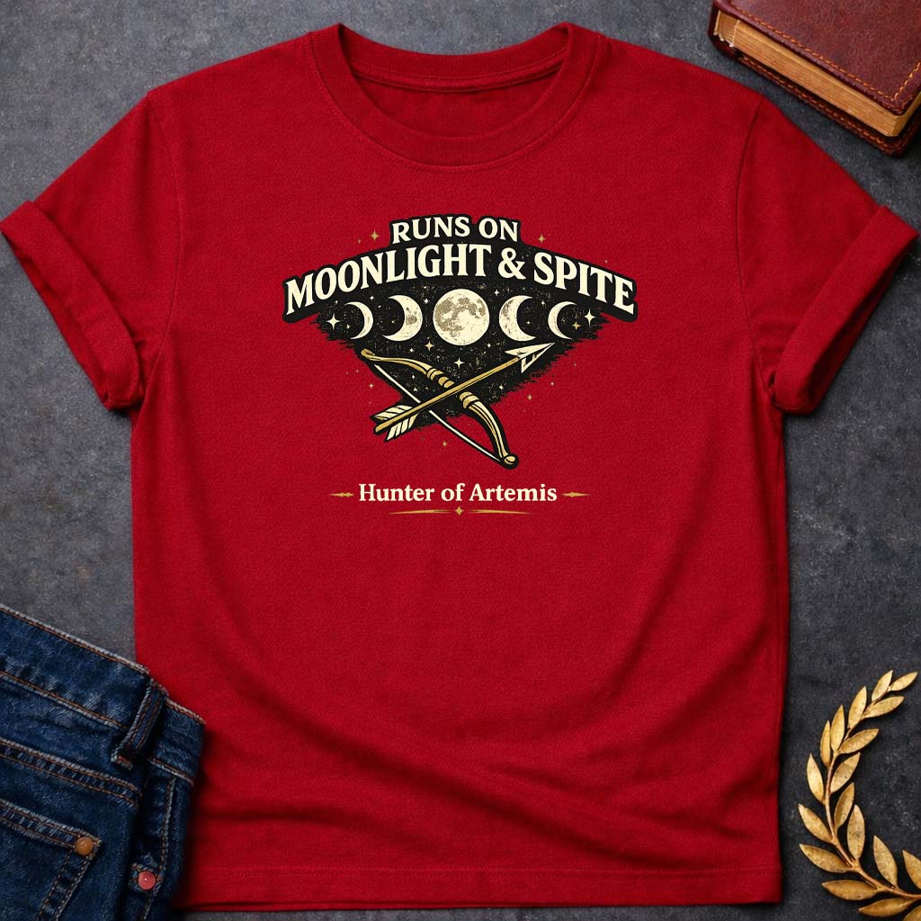 artemis runs on moonlight spite greek mythology youth t shirt featuring detailed Greek mythology artwork, symbolic design, and bold graphic style