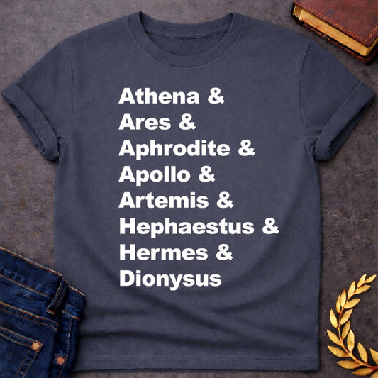 greek mythology the god kids names unisex softstyle adult t shirt featuring detailed Greek mythology artwork, symbolic design, and bold graphic style