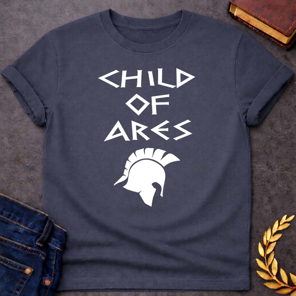 child of ares greek mythology unisex softstyle adult t shirt featuring warrior armor, battle symbolism, god of war Greek mythology design