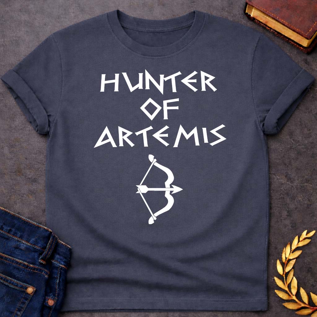 Hunter of Artemis Greek Mythology Adult T-Shirt featuring detailed Greek mythology artwork, symbolic design, and bold graphic style