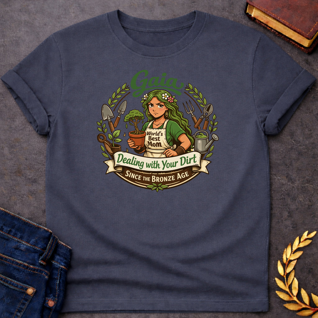 gaia dealing with your dirt greek mythology adult shirt featuring detailed Greek mythology artwork, symbolic design, and bold graphic style