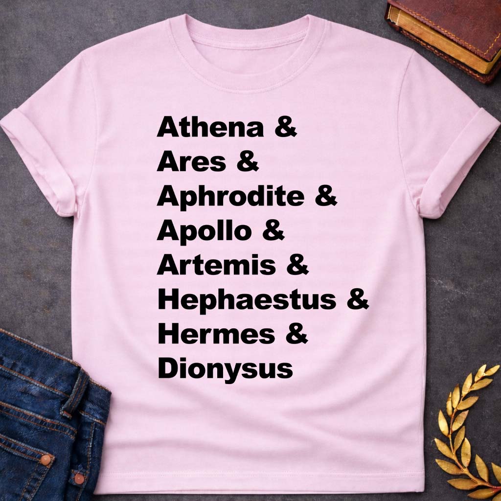 greek mythology the god kids names unisex softstyle adult t shirt featuring detailed Greek mythology artwork, symbolic design, and bold graphic style