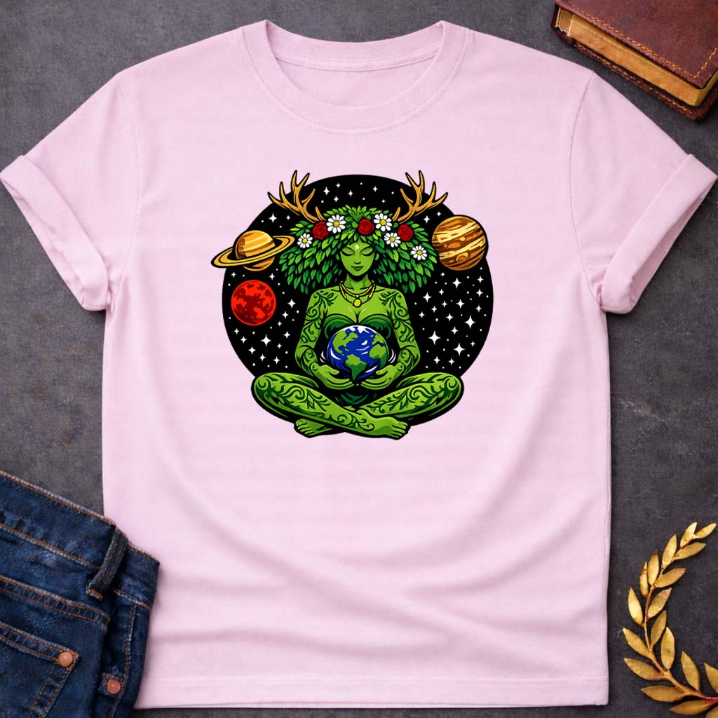gaia cosmic mother earth art greek mythology adult shirt featuring detailed Greek mythology artwork, symbolic design, and bold graphic style