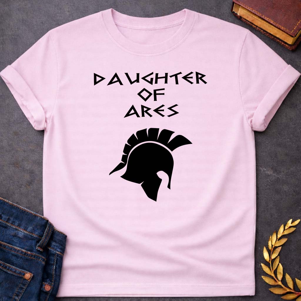 daughter of ares unisex softstyle adult t shirt featuring warrior armor, battle symbolism, god of war Greek mythology design
