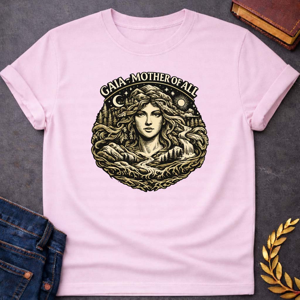 gaia mother of all greek mythology adult shirt featuring detailed Greek mythology artwork, symbolic design, and bold graphic style