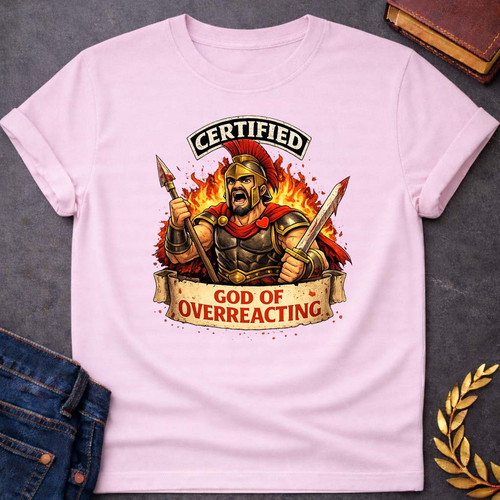 ares certified god of overreacting greek mythology youth heavy cotton™ tee featuring warrior armor, battle symbolism, god of war Greek mythology design
