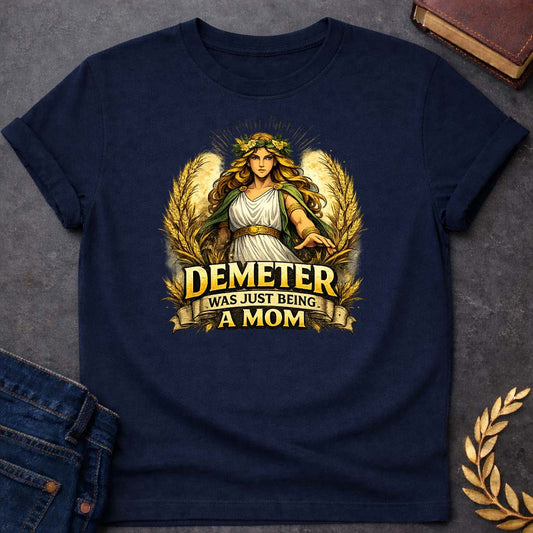 Demeter Was Just Being a Mom Greek Mythology Youth T-Shirt featuring detailed Greek mythology artwork, symbolic design, and bold graphic style