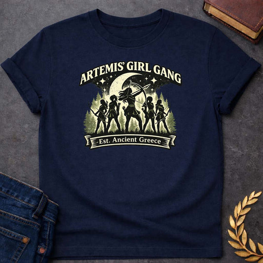 artemis girl gang greek mythology youth t shirt featuring detailed Greek mythology artwork, symbolic design, and bold graphic style