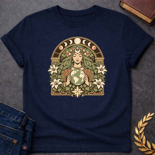 gaia earth goddess greek mythology adult shirt featuring detailed Greek mythology artwork, symbolic design, and bold graphic style