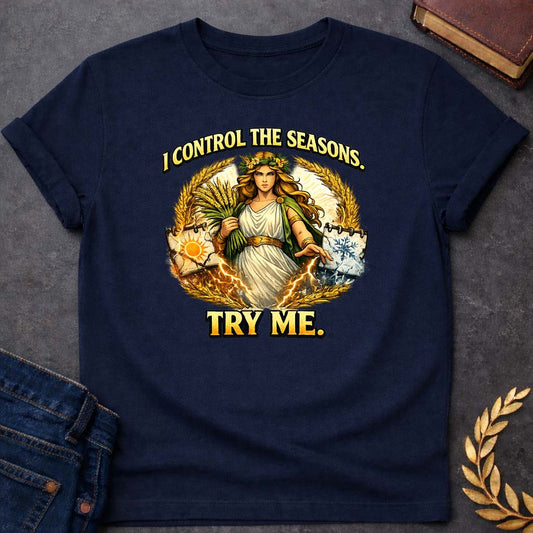 Demeter I Control The Seasons Greek Mythology Youth T-Shirt featuring detailed Greek mythology artwork, symbolic design, and bold graphic style