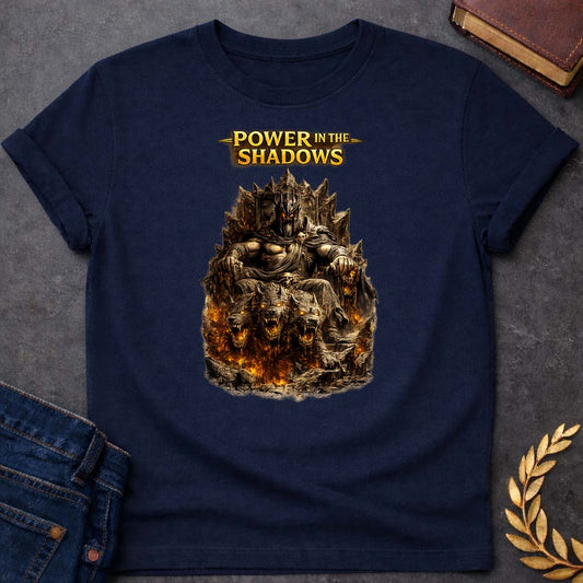 Hades Power in the Shadows Greek Mythology Youth T-Shirt featuring underworld king, skull motifs, dark Greek mythology design