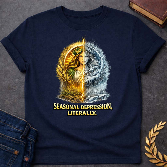 Demeter Seasonal Depression Greek Mythology Youth T-Shirt featuring detailed Greek mythology artwork, symbolic design, and bold graphic style