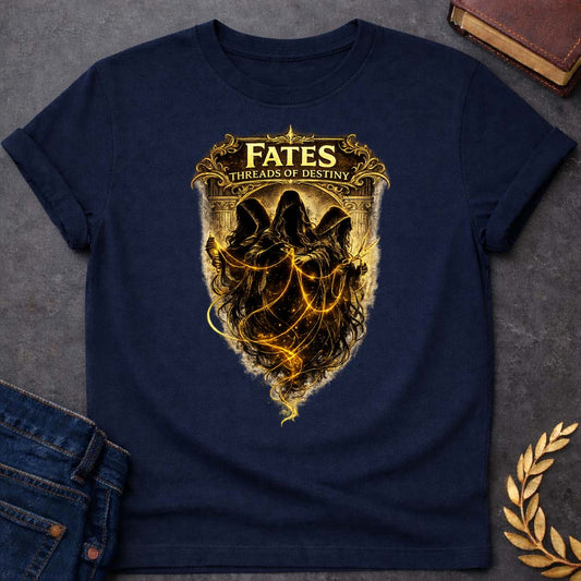 Fates Threads of Destiny Greek Mythology Youth T-Shirt featuring detailed Greek mythology artwork, symbolic design, and bold graphic style