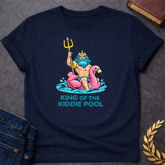 Poseidon King of the Kiddie Pool Greek Mythology Youth T-Shirt featuring trident, ocean waves, sea god symbolism in Greek mythology design