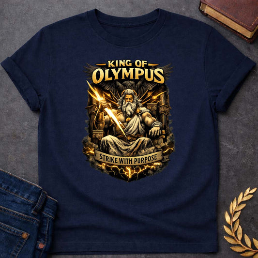 Zeus King of Olympus Strike with Purpose Greek Mythology Youth T-Shirt featuring lightning bolt, sky god power symbolism in bold Greek mythology design