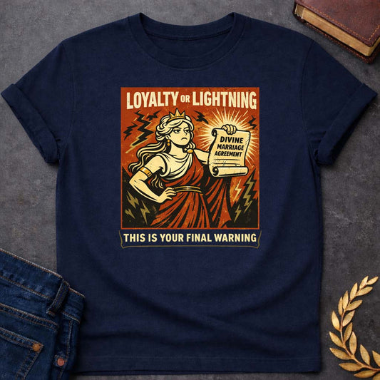 Hera Loyalty or Lightning Greek Mythology Adult T-Shirt featuring detailed Greek mythology artwork, symbolic design, and bold graphic style