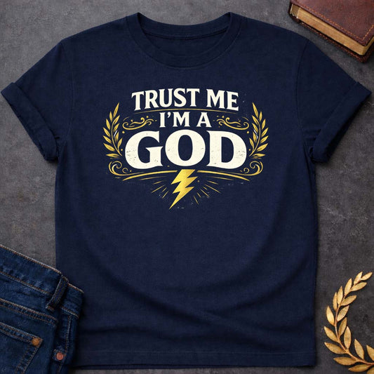 Zeus Trust Me I'm a God Greek Mythology Youth T-Shirt featuring lightning bolt, sky god power symbolism in bold Greek mythology design