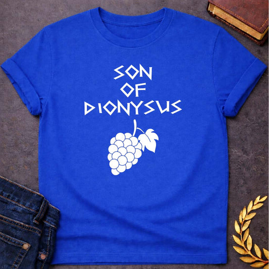 son of dionysus greek mythology unisex softstyle adult t shirt featuring detailed Greek mythology artwork, symbolic design, and bold graphic style