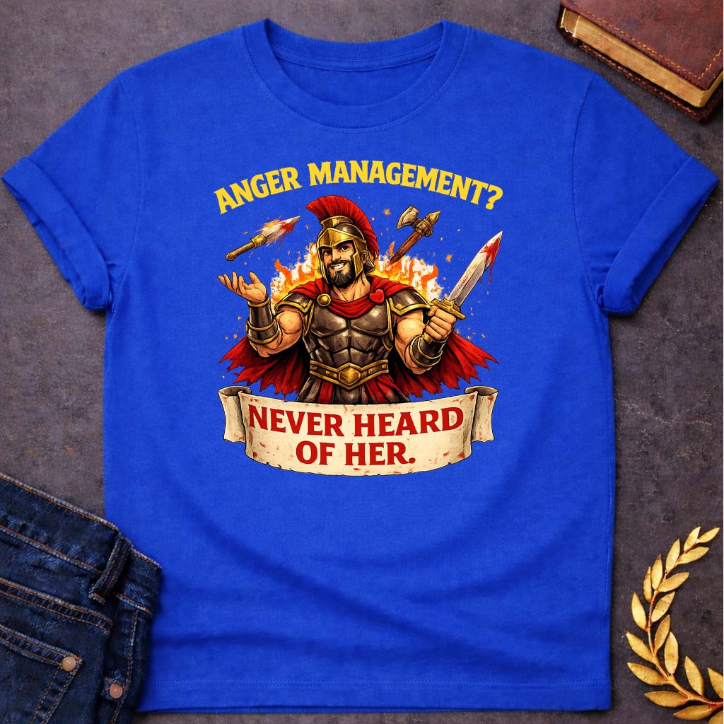 ares anger management never heard of her greek mythology youth heavy cotton™ tee featuring warrior armor, battle symbolism, god of war Greek mythology design