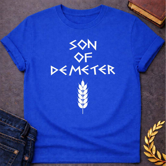 son of demeter greek mythology unisex softstyle adult t shirt featuring detailed Greek mythology artwork, symbolic design, and bold graphic style