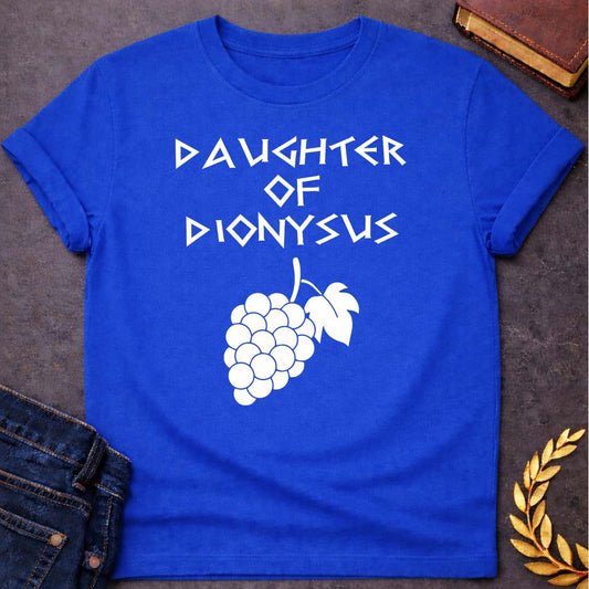 daughter of dionysus unisex softstyle adult t shirt featuring detailed Greek mythology artwork, symbolic design, and bold graphic style