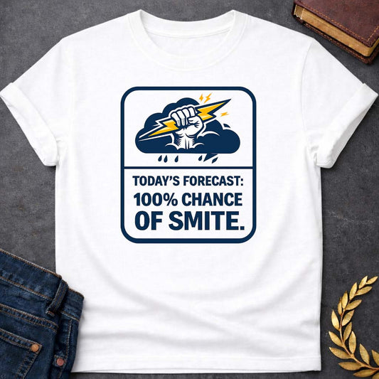zeus 100 chance of smite gym greek mythology youth t shirt featuring lightning bolt, sky god power symbolism in bold Greek mythology design