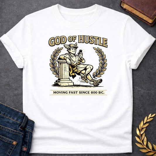 hermes god of hustle greek mythology youth t shirt featuring detailed Greek mythology artwork, symbolic design, and bold graphic style
