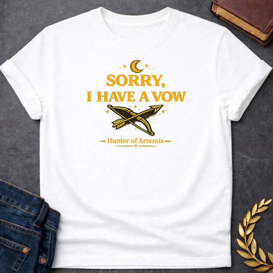 artemis sorry i have a vow mythology adult t shirt featuring detailed Greek mythology artwork, symbolic design, and bold graphic style