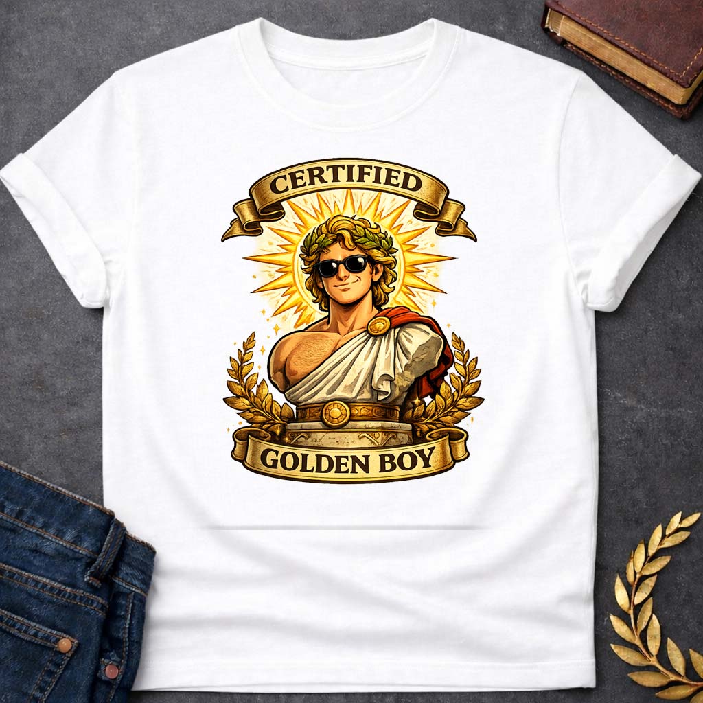 apollo certified golden boy greek mythology youth heavy cotton™ tee featuring detailed Greek mythology artwork, symbolic design, and bold graphic style
