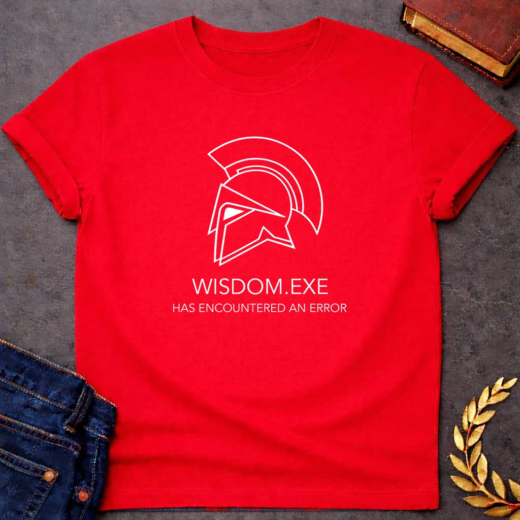 athena wisdom exe has encountered a problem greek mythology adult shirt featuring owl, laurel wreath, wisdom symbolism in vintage Greek mythology design