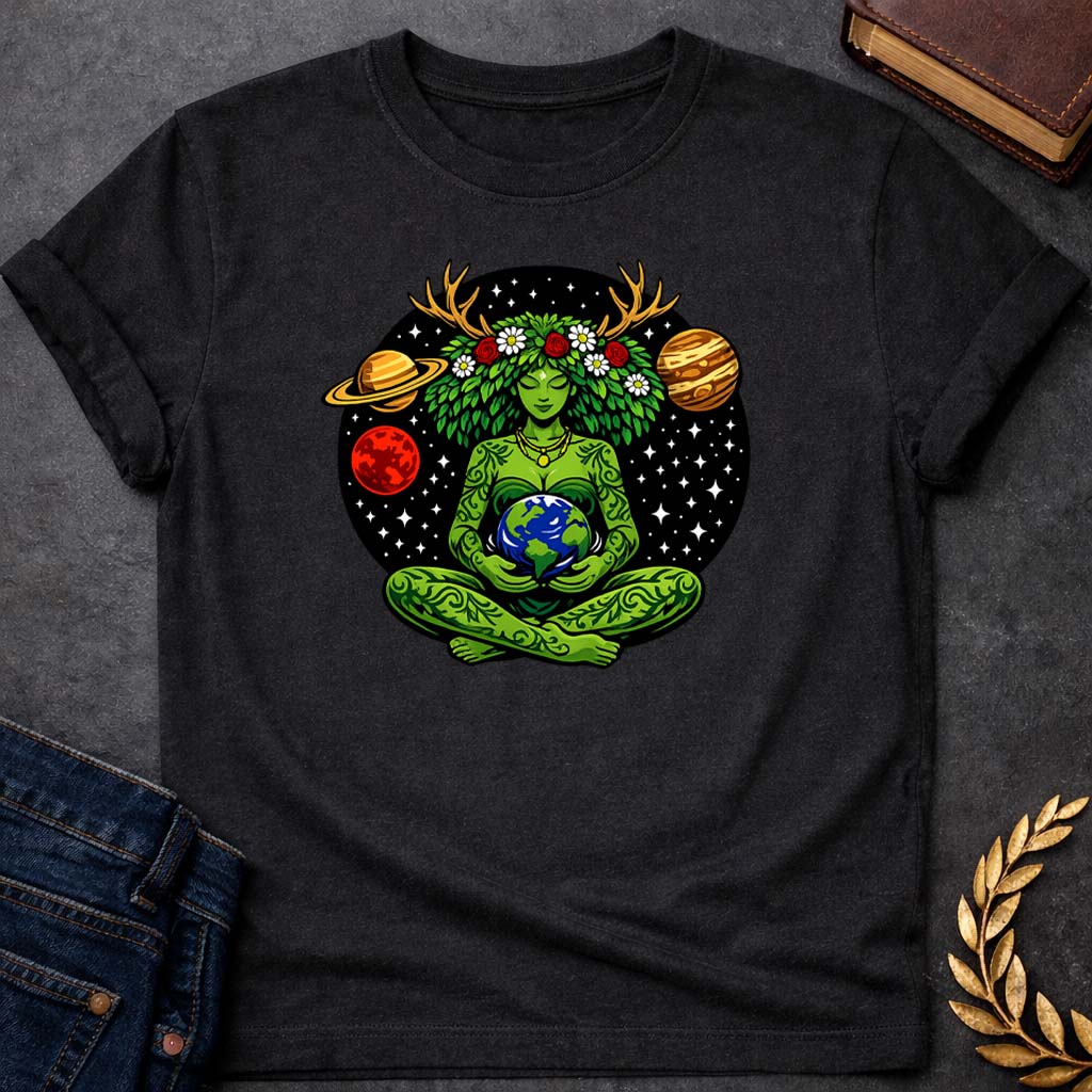 gaia cosmic mother earth art greek mythology adult shirt featuring detailed Greek mythology artwork, symbolic design, and bold graphic style