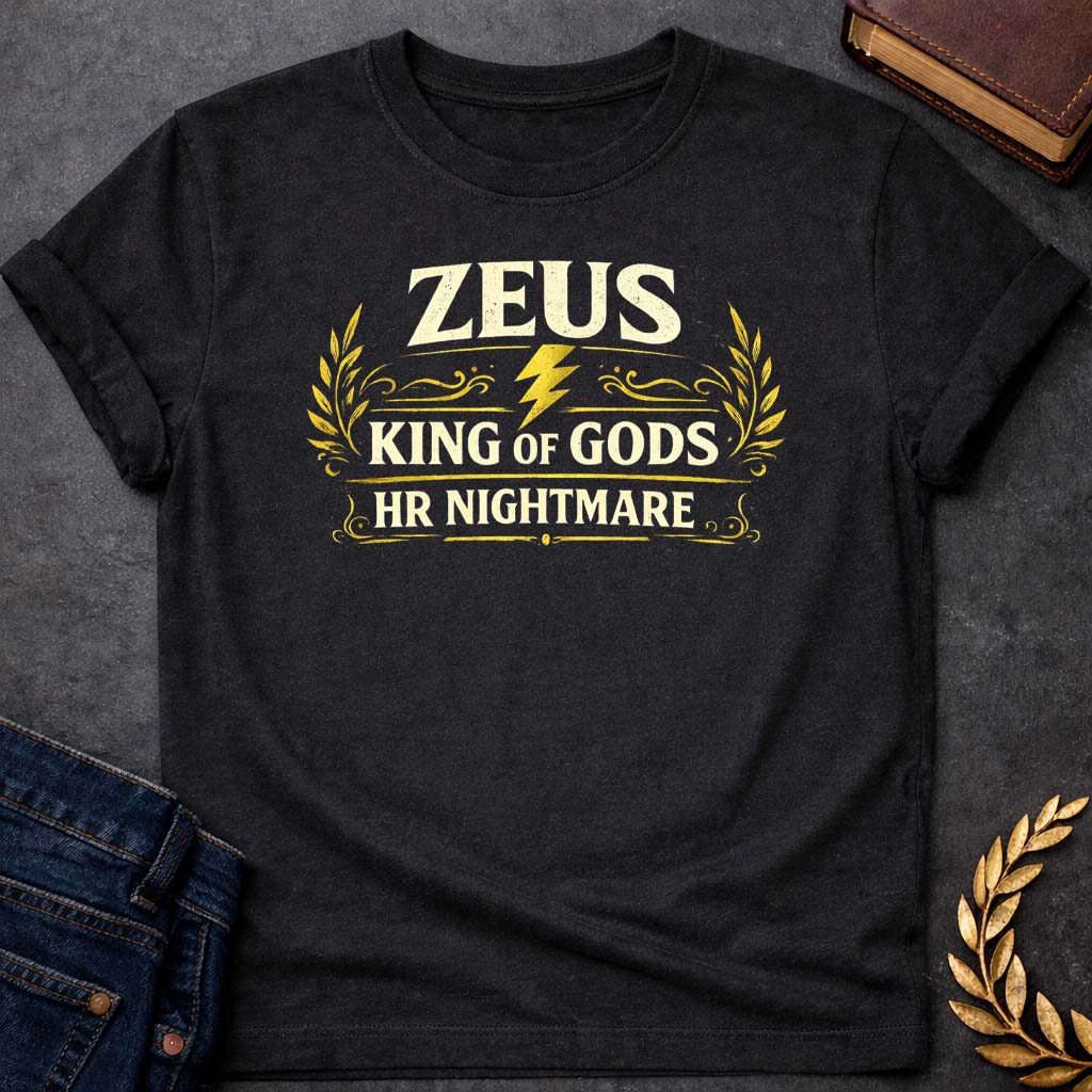 zeus king of the gods hr nightmare greek mythology youth t shirt featuring lightning bolt, sky god power symbolism in bold Greek mythology design