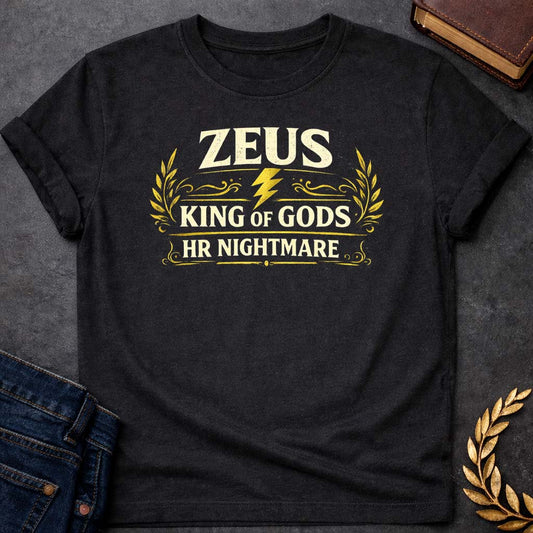 zeus king of the gods hr nightmare greek mythology youth t shirt featuring lightning bolt, sky god power symbolism in bold Greek mythology design