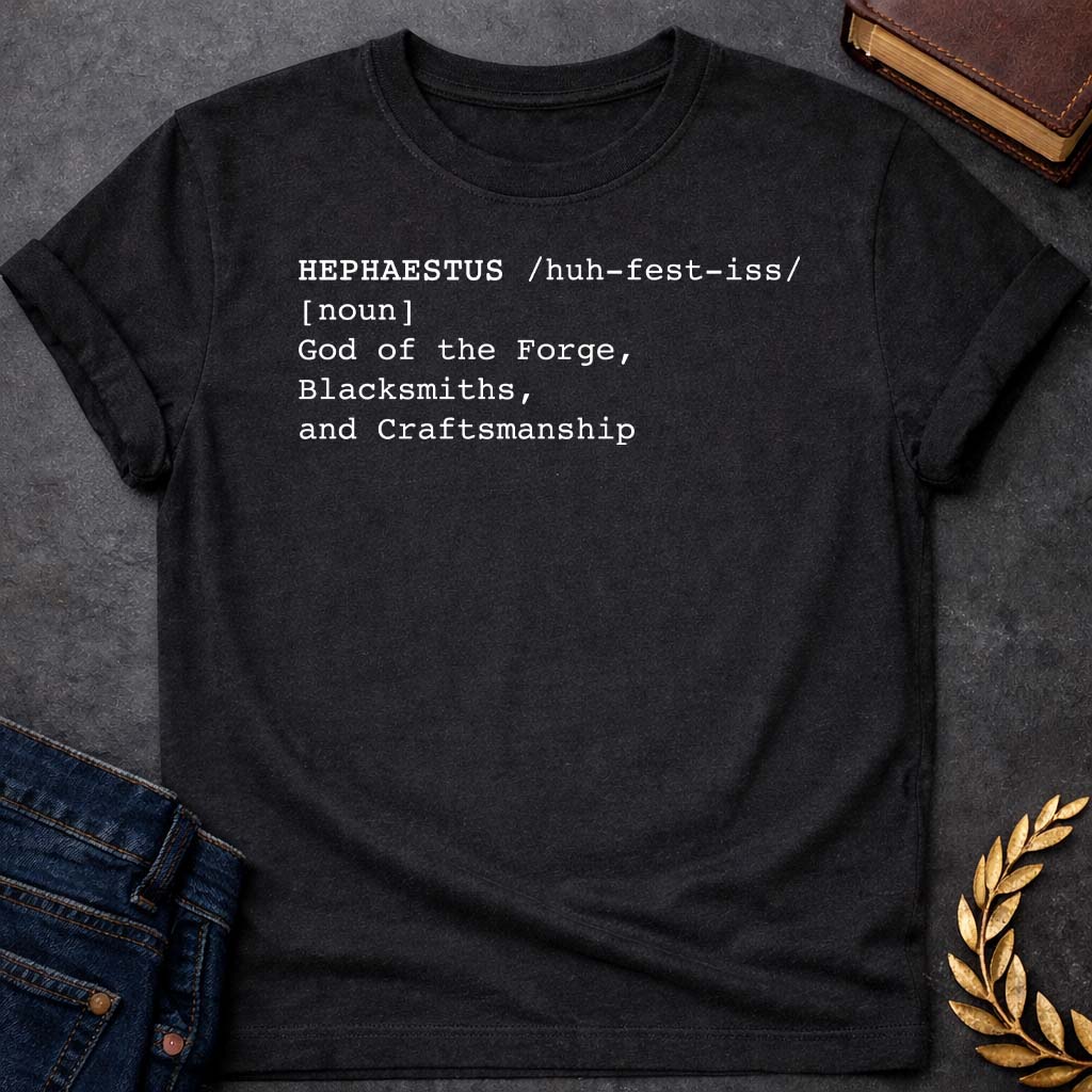 hephaestus dictionary definition greek mythology youth heavy cotton™ tee featuring blacksmith hammer, forge sparks, fire god symbolism in industrial mythology design