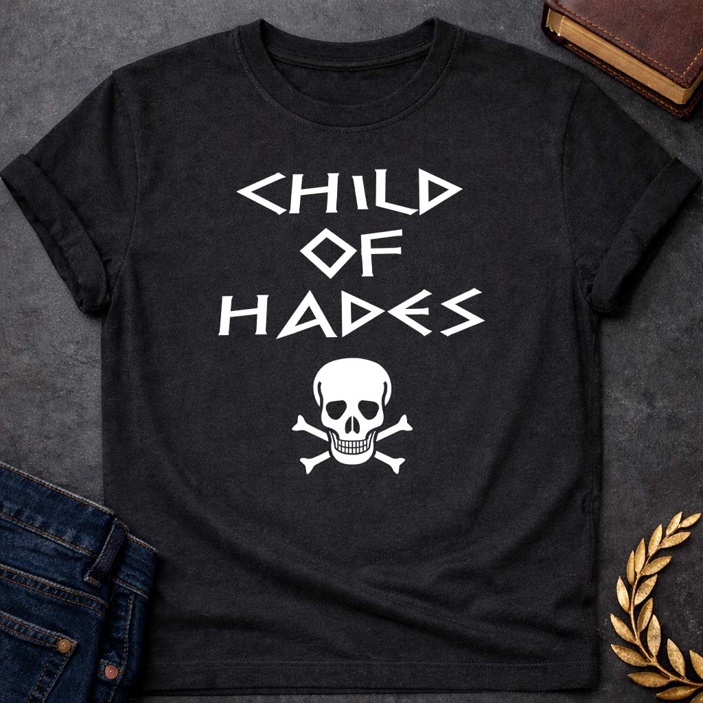 child of hades greek mythology unisex softstyle adult t shirt featuring underworld king, skull motifs, dark Greek mythology design