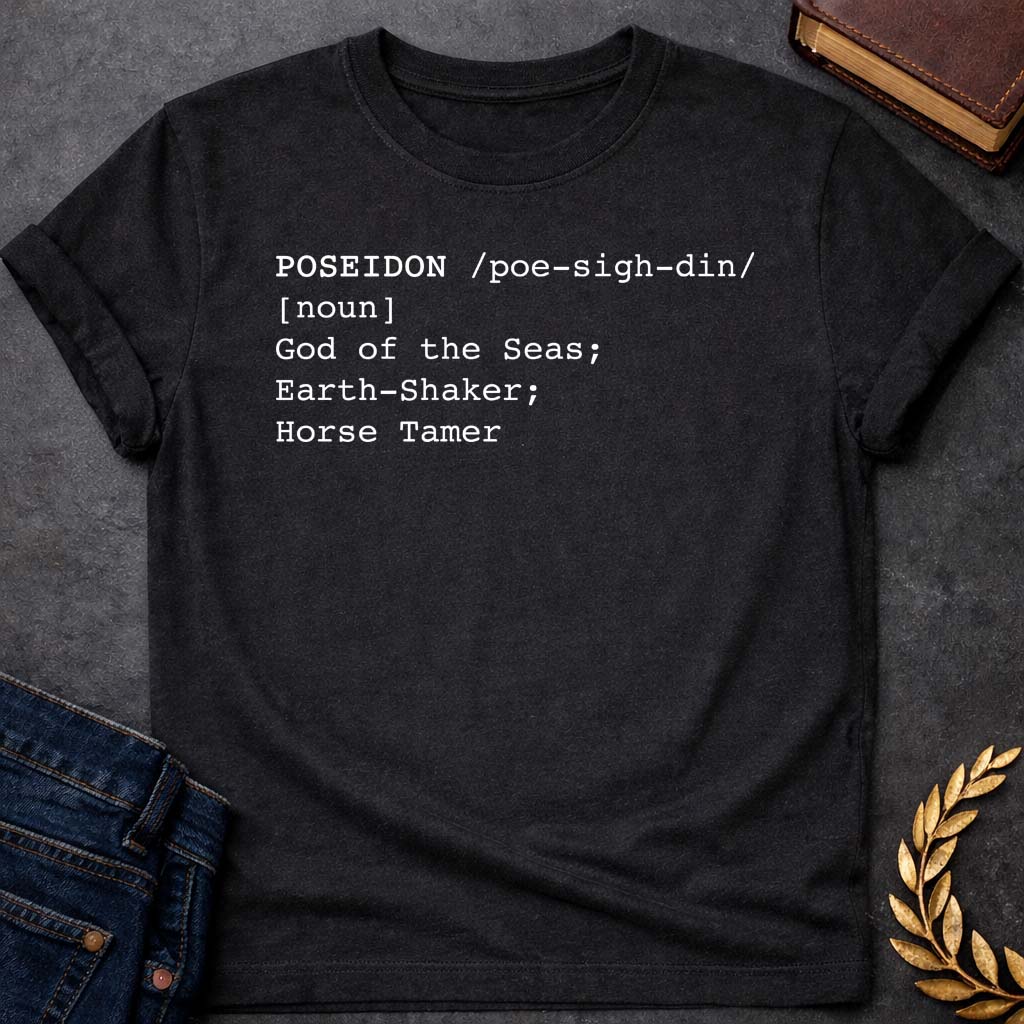 poseidon dictionary definition greek mythology youth heavy cotton™ tee featuring trident, ocean waves, sea god symbolism in Greek mythology design
