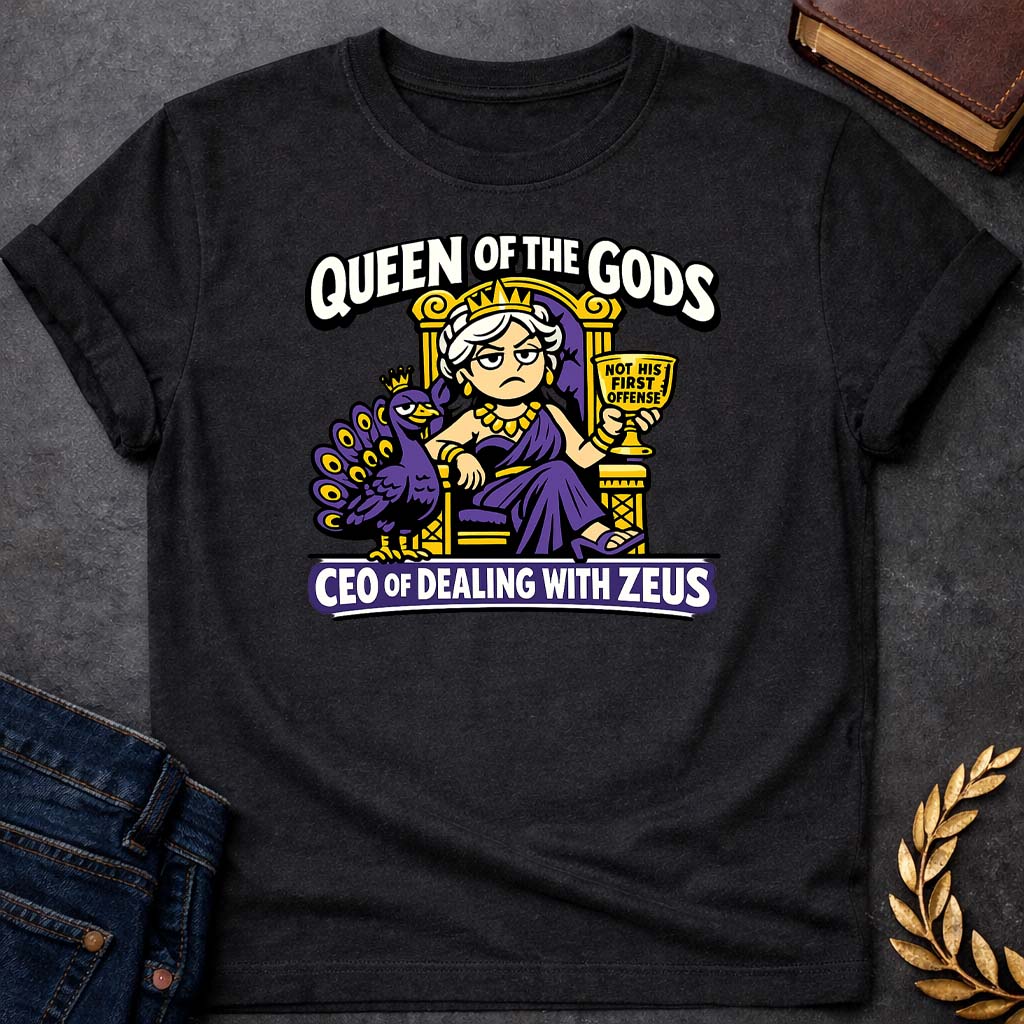 hera queen of the gods greek mythology youth t shirt featuring detailed Greek mythology artwork, symbolic design, and bold graphic style
